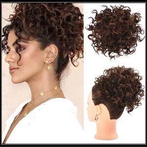 RICH CHOCOLATE WALNUT BROWN CURLY UPDO MESSY BUN HAIR DO WIG PIECE ACCESSORY